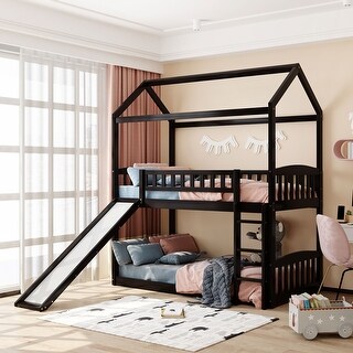 Espresso Twin Over Twin Bunk Bed with Slide - Bed Bath & Beyond - 39619934