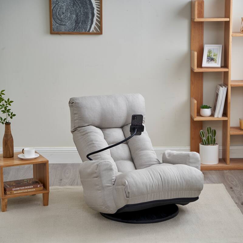 Adjustable Lounge Sofa Chair with 360° Rotating Base and Built-In Phone Holder