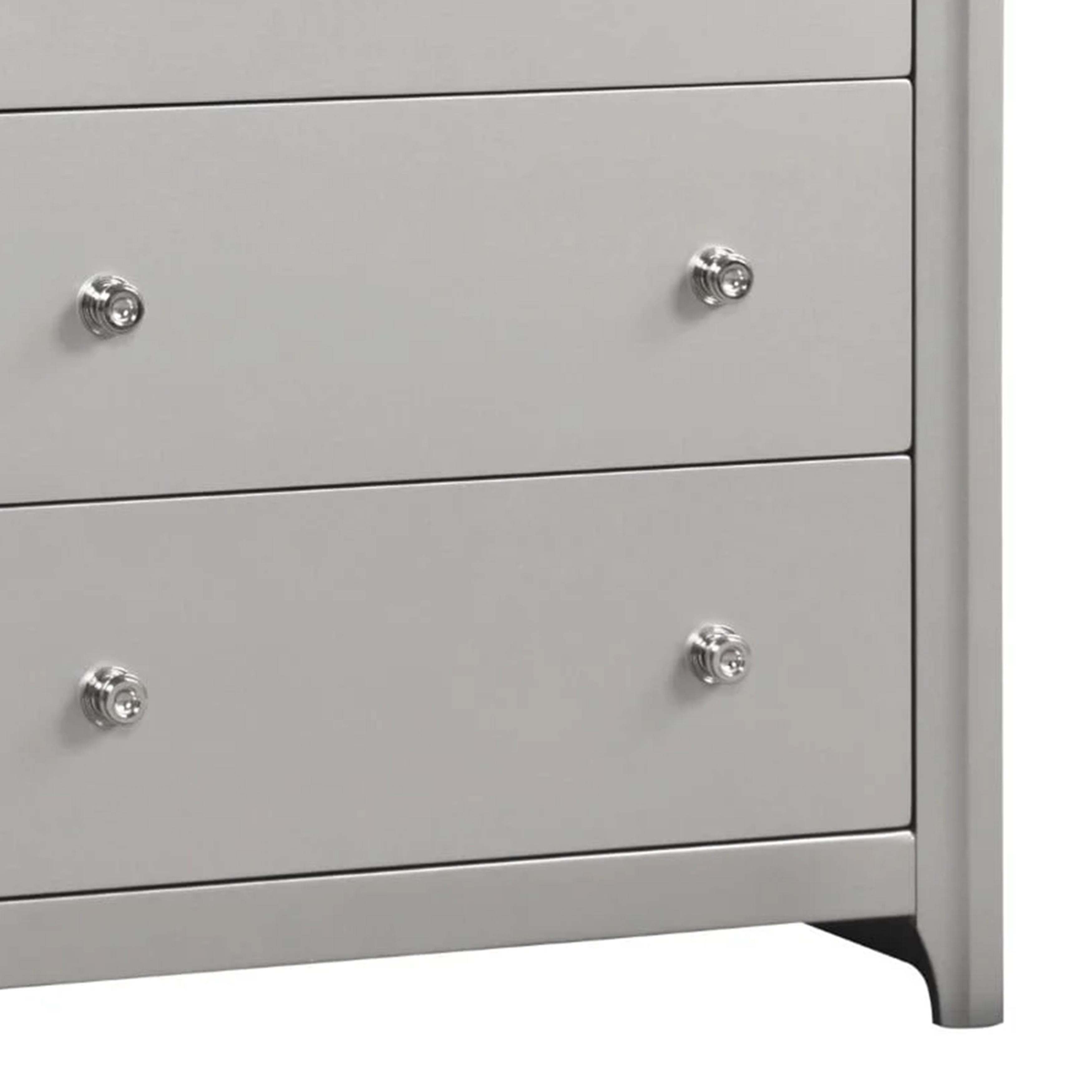 Benjara Broy Tall Dresser Chest, 4 Drawers, Crystal Knobs, Champagne Gray Wood