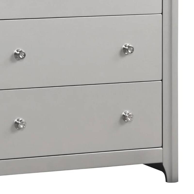 Broy Tall Dresser Chest, 4 Drawers, Crystal Knobs, Champagne Gray Wood