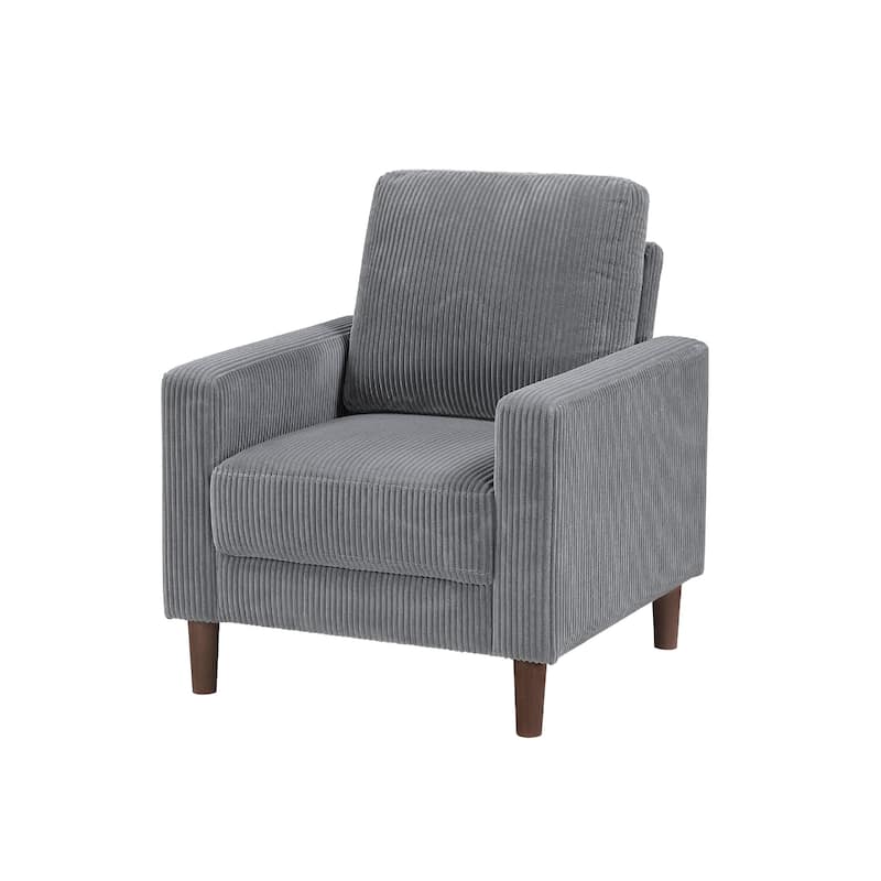Cey Sofa Armchair, Gray Corduroy Upholstery, Modern Style Brown Legs