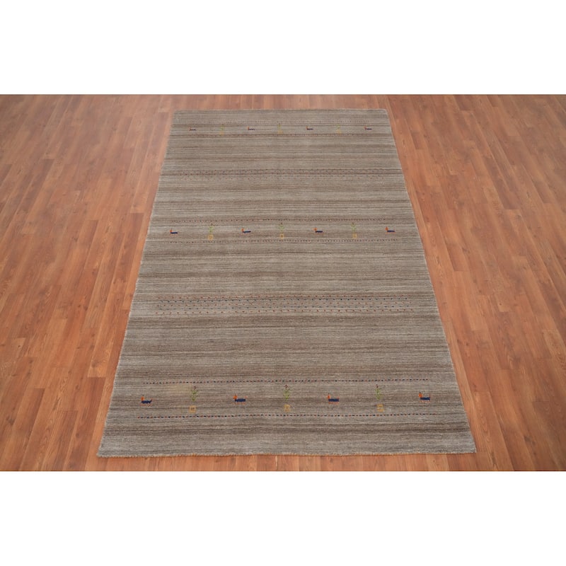 Hand Knotted Oriental 100% Wool Carpet Tribal Animal Pictorial Multi-Colored Gabbeh Area Rug - 7' 8'' X 4' 11''