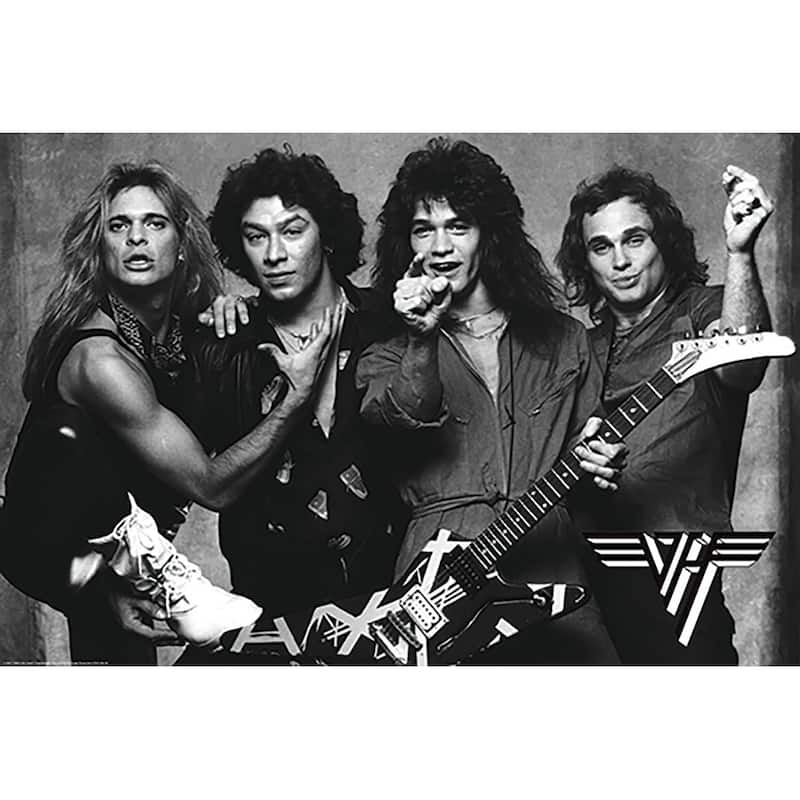Van Halen Black And White Full Band Art Poster - 24 x 36 Inch