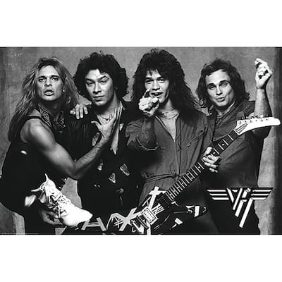 Van Halen Black And White Full Band Art Poster - 24 x 36 Inch