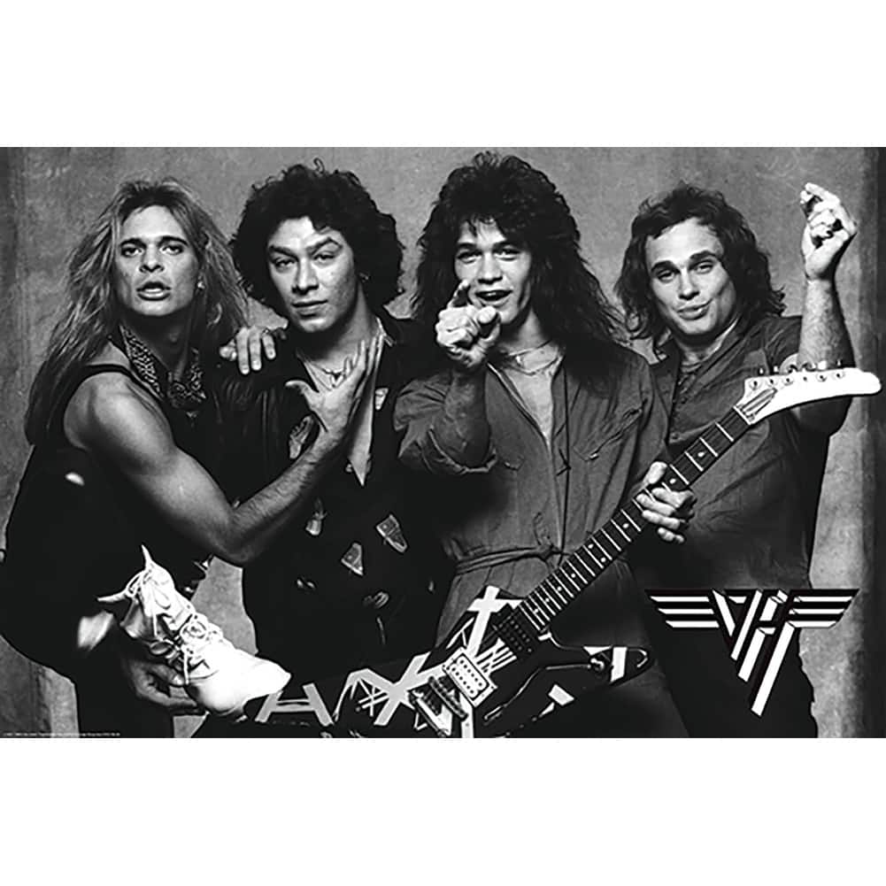 Van Halen Black And White Full Band Art Poster - 24 x 36 Inch
