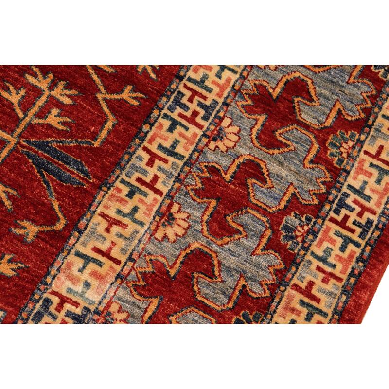 Caucasian Super Kazak Axel Red/Blue Hand Knotted Wool Rug - 6'10'' x 9'6''