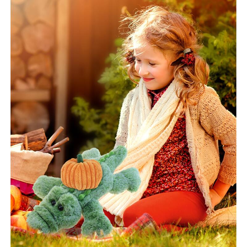DolliBu Super Soft Alligator Small Stuffed Animal with Pumpkin Decor - 12 inches
