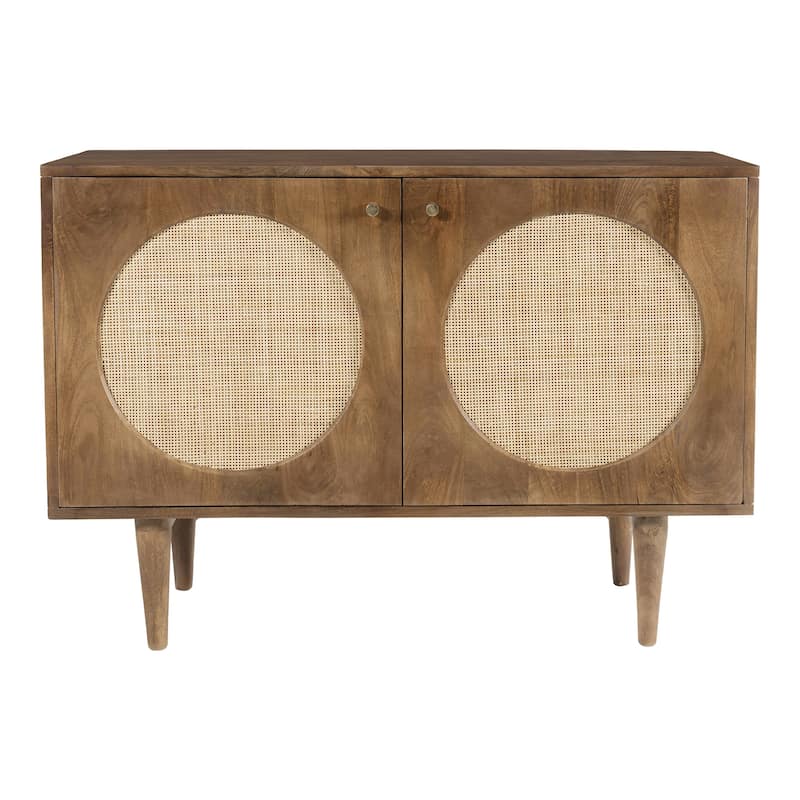 Circle Solid Wood with Natural Woven Cane Two-Door Cabinet