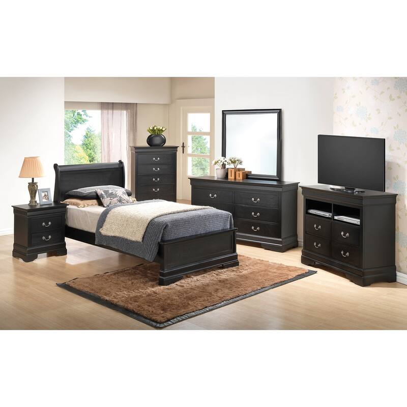 Louis Philippe Sleigh Twin Panel Bed - Black