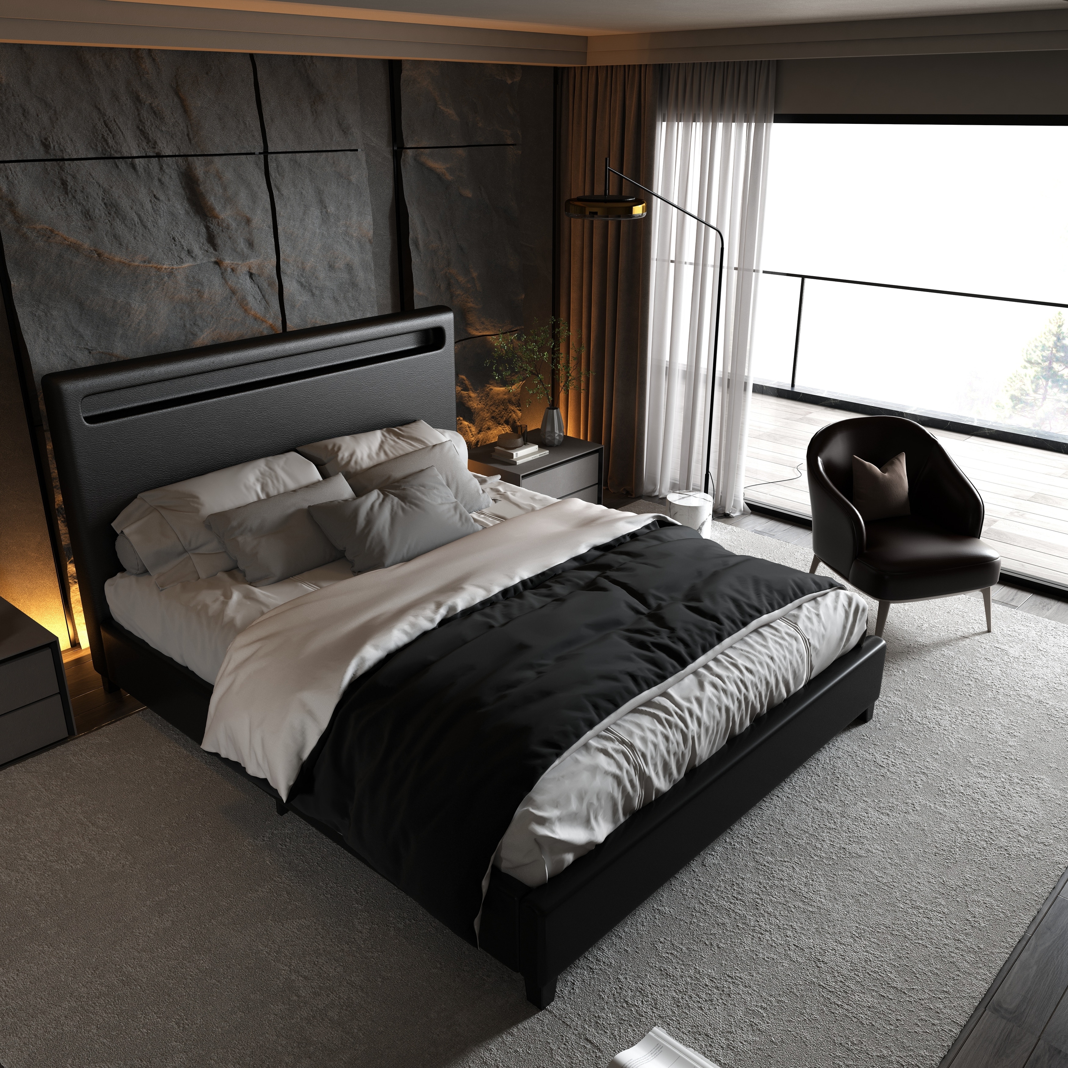 Mid century deals modern sleigh bed