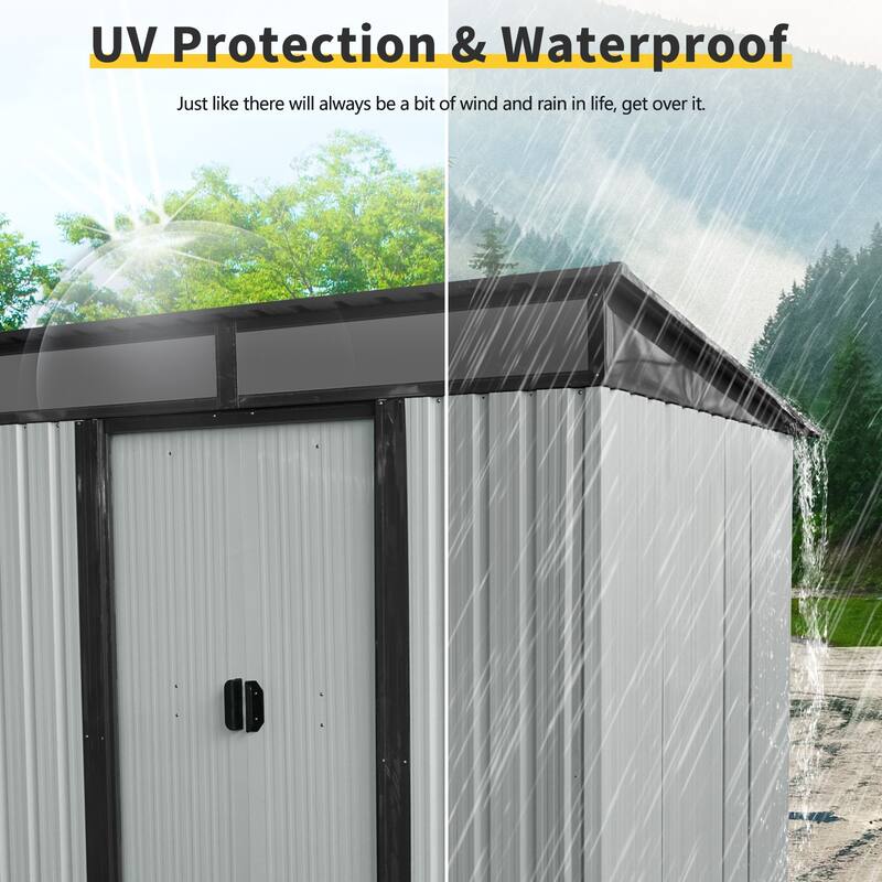 6ft x 5ft Outdoor Metal Storage shed with Lockable Sliding Doors and Transparent plate for Garden, Lawn