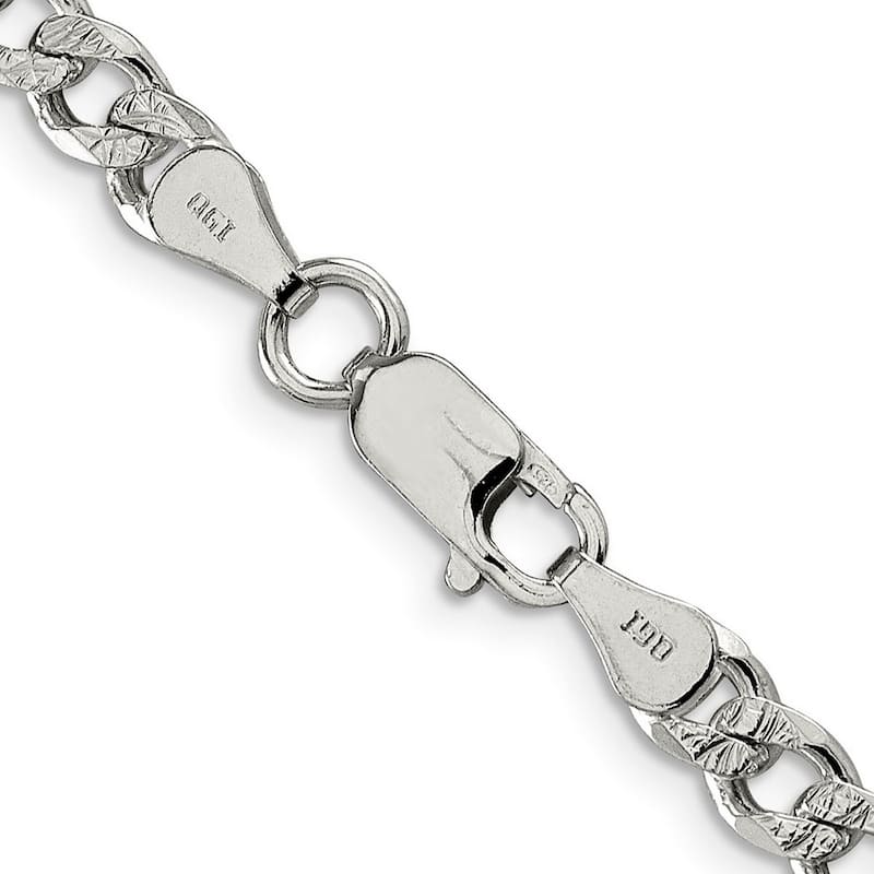 Curata 925 Sterling Silver 5.5mm Pavé Curb Chain Necklace for Men