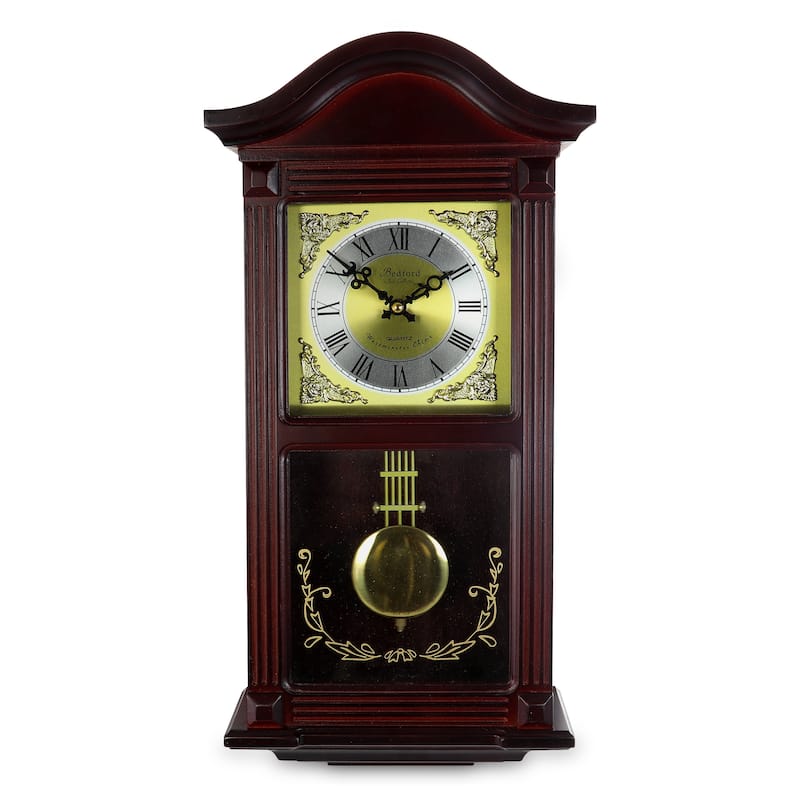Bedford Clock Collection Decorative Wall Clock with Pendulum in Cherry