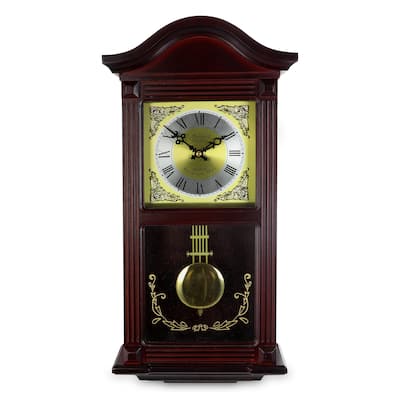 Viano Gilded Ornate Decorative Wall Clock with Pendulum in Cherry Wood