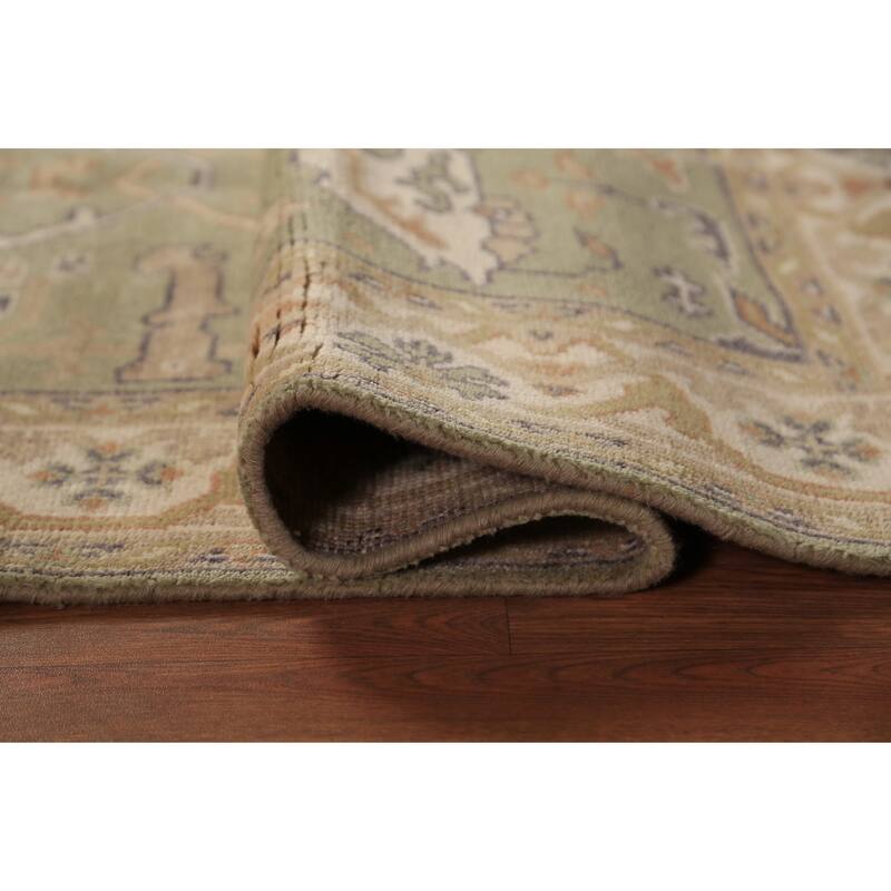 Light Green Oushak Oriental Rug Hand-Knotted Wool Carpet - 4'2"x 5'11"
