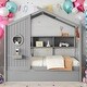 preview thumbnail 1 of 16, Playhouse Design Twin Size House Wooden Bed With Trundle, Modern Design for Kids with Storage Shlef-Gray Gray