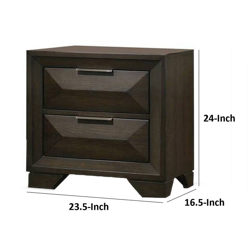 Fema Nightstand, 2 Bevel Drawers, Nickel Handles, Espresso Brown Wood