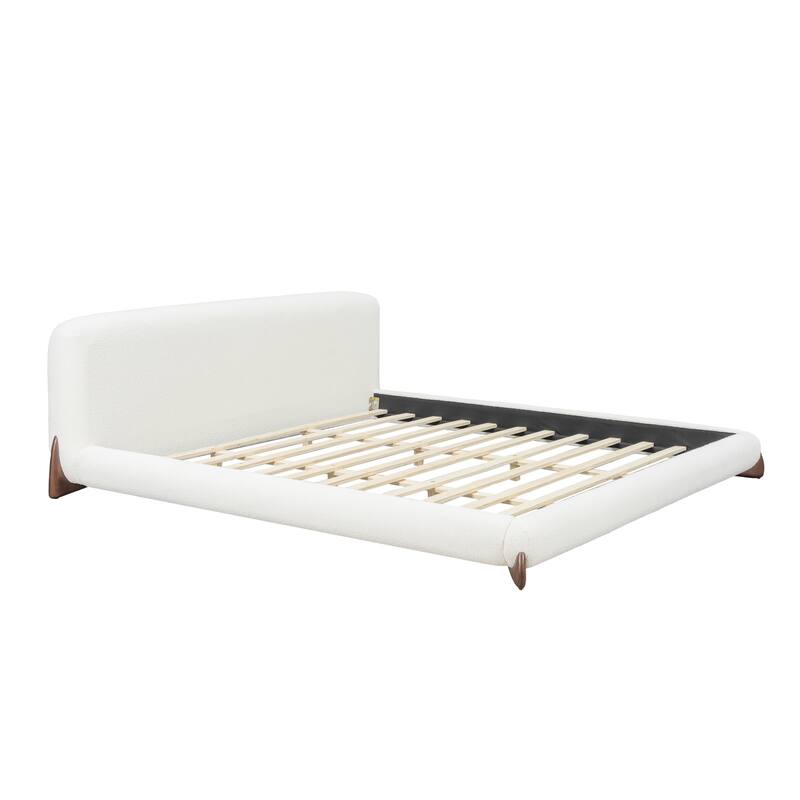 King/Queen Upholstered Platform Bed with Boucle Headboard & Solid Wood Legs