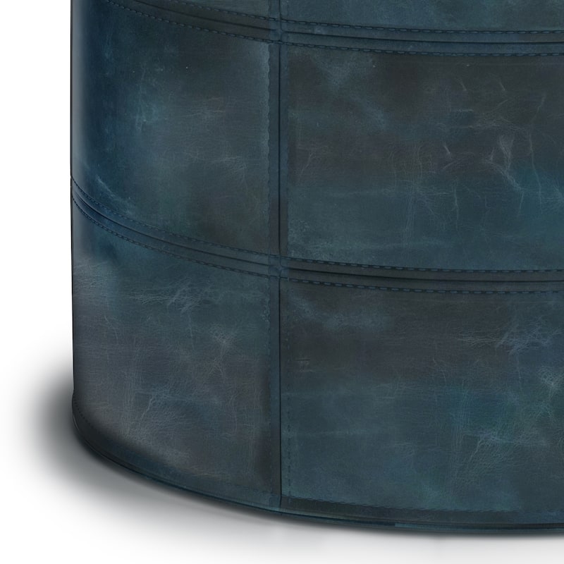 WYNDENHALL Darian Round Pouf in Genuine Leather