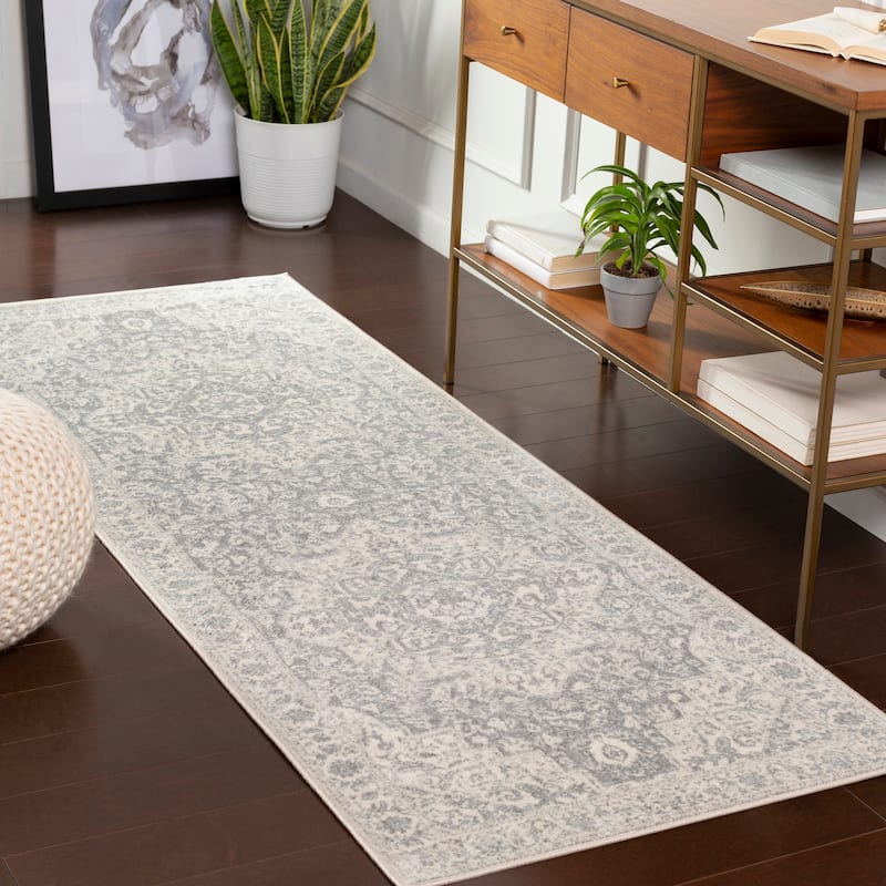 Tyrus Traditional Medallion Area Rug - 2'7" x 7'3" Runner - 2'7" x 7'3" Runner - Grey
