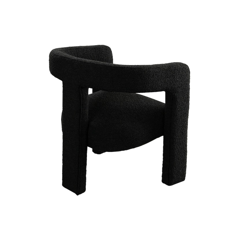 Gely Dining Accent Chair, Open Curved Back w Tripod Base, Black Boucle