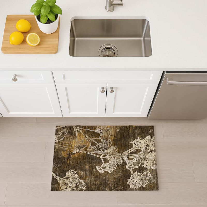 Machine Washable Indoor/ Outdoor Modern Floral Chantille Rug
