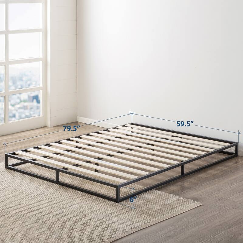 6 Inch Metal Platform Bed Frame with Classic Wooden Slat Support By Crown Comfort - Queen