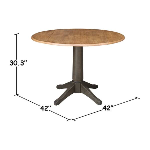 dimension image slide 1 of 2, 42 in. Round Dual Drop Leaf Dining Table with 2 Panel Back Chairs in Hickory/Washed Coal