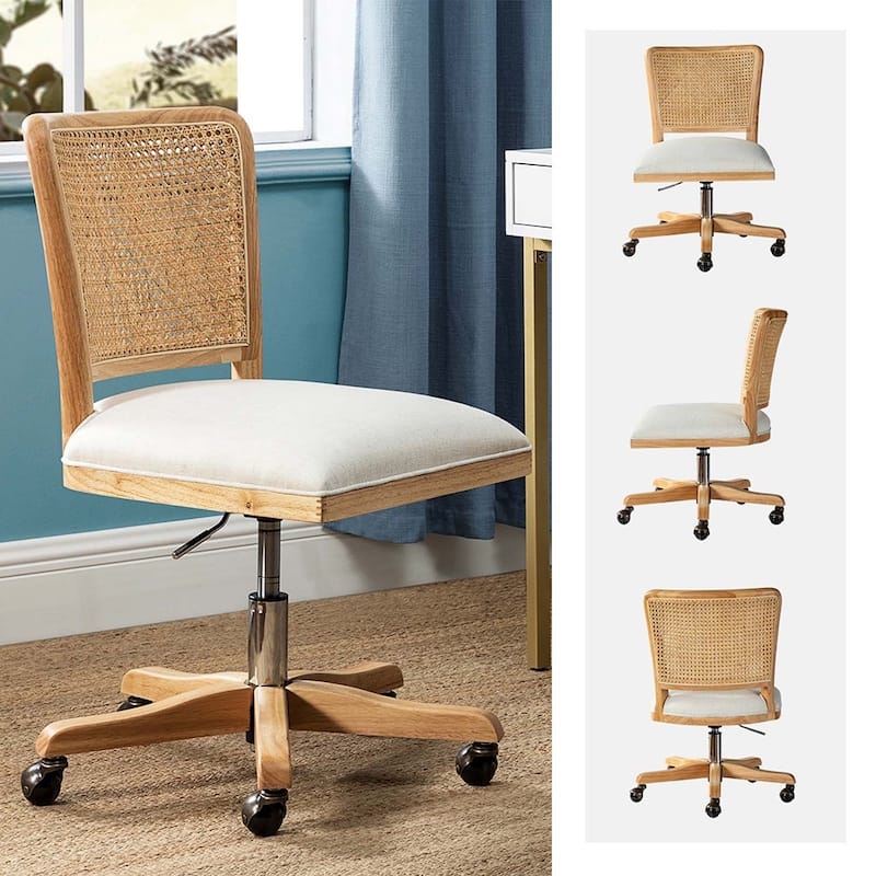 Calcutta Modern Rattan Back Task Chair Office chair with Solid Wood Legs by HULALA HOME