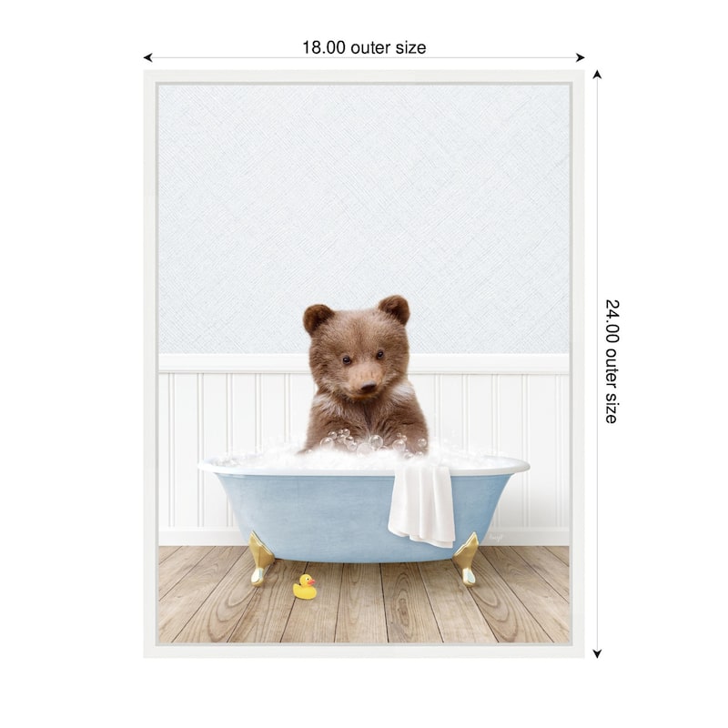 Kate and Laurel Sylvie Bear Cub in Cottage Blue Bathtub Framed Canvas by Amy Peterson