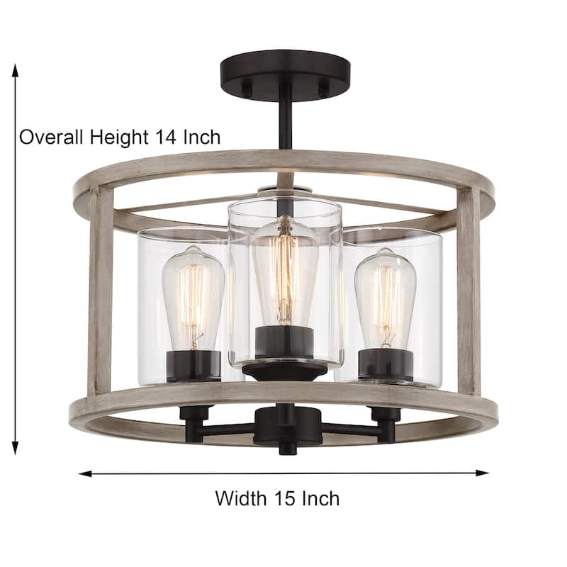 Moulins 3-light Modern Farmhouse Semi-Flush Mount Ceiling Lights with UL Certified - 15''