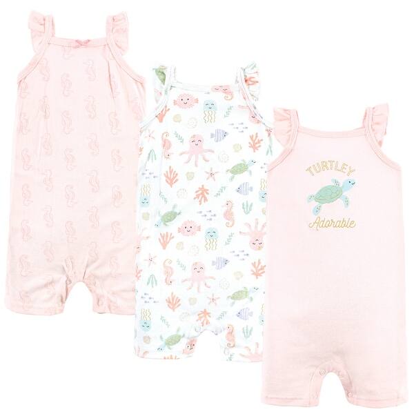 slide 1 of 1, Hudson Baby Infant Girl Cotton Rompers, Turtley Adorable 0 - 3 Months - Pink