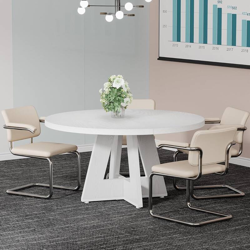 47" Round Conference Table Meeting Room Table with Thickened Top Wood Base Modern Training Desk for Conference/Seminar Room