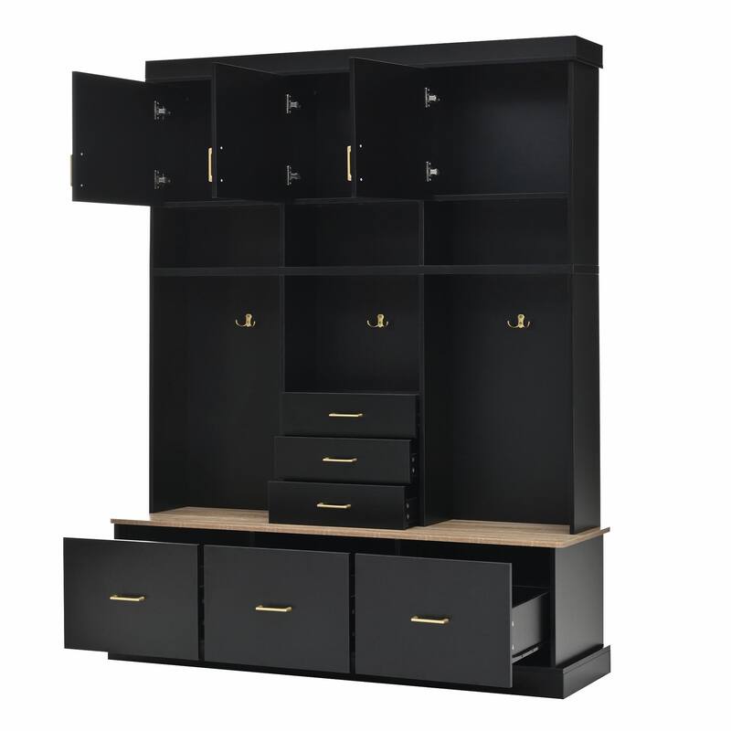 75" Entryway Hall Tree with Bench and Storage - 5-in-1 Modern Design