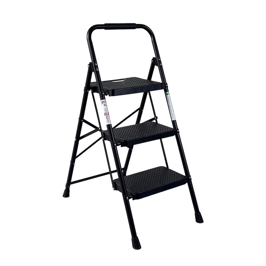 3 Step Ladder, Folding Step Stool with Wide Anti-Slip Pedal, Sturdy Steel Ladder, Lightweight, Portable Steel Step Stool