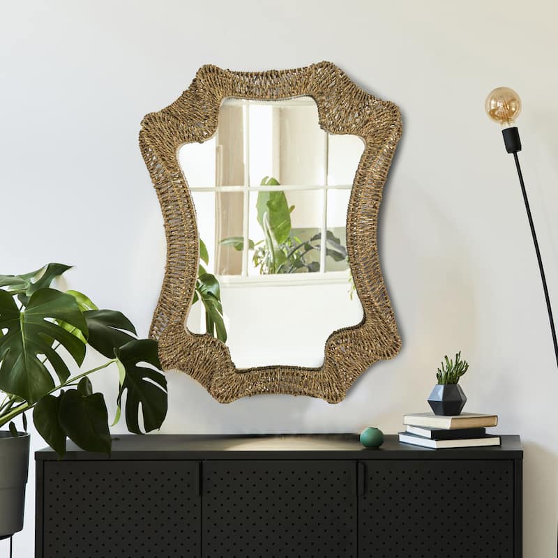 Decorative Handwoven Cattail Wall Mirror - 28.4"L x 2.0"W x 37.8"H