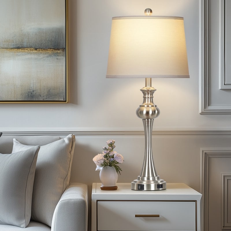 28.75'' Modern Metal Table Lamp with USB-C Charging & AC Outlet Dimmable LED(Set of 2) - 13'' x 13'' x 28.75''