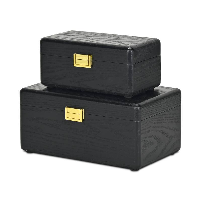 Sable Set of 2 Wooden Boxes with Gold Handles