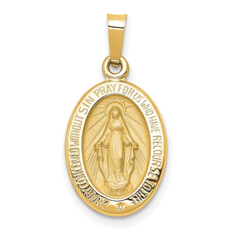 Curata 14k Yellow Gold 18" Small Satin Miraculous Medal Necklace - 23x12mm