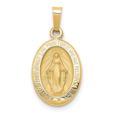 Curata 14k Yellow Gold 18" Small Satin Miraculous Medal Necklace - 23x12mm