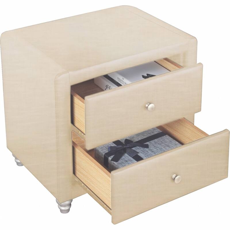 Wood 20-Inch Rectangular Nightstand with Metal Accents - Beige