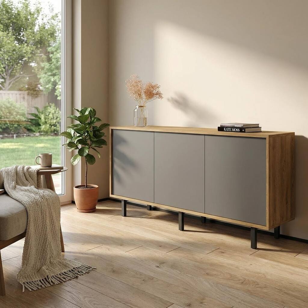 Meble Furniture Apollo 3D Sideboard Buffet Credenza 66.1W x 13.8D x 28.4H Modern European