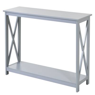 2-Tier Console Table, Sofa Side Table with Storage Shelf, X Design for Entryway, Living Room, and Hallway, Grey