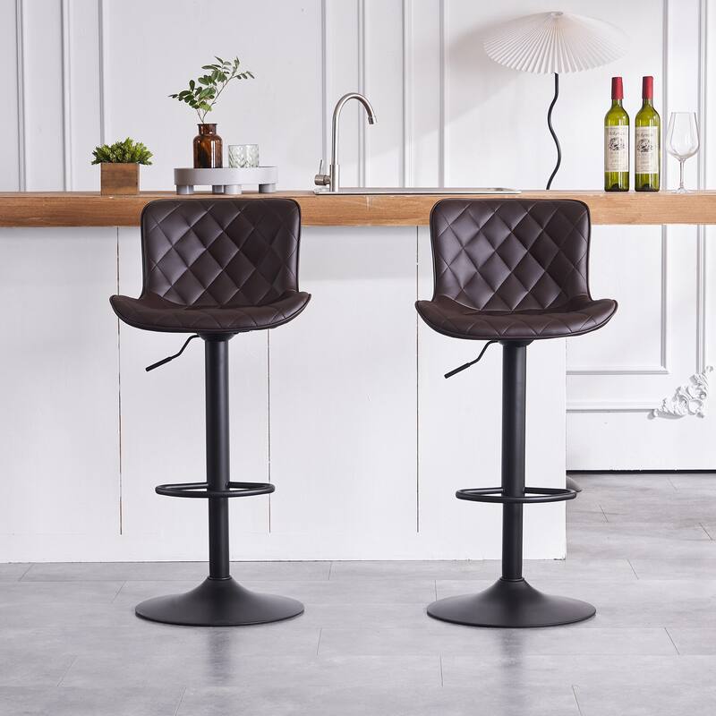 Modern Faux Leather Bar Stools Set of 2, Adjustable Height, Swivel Counter Stools
