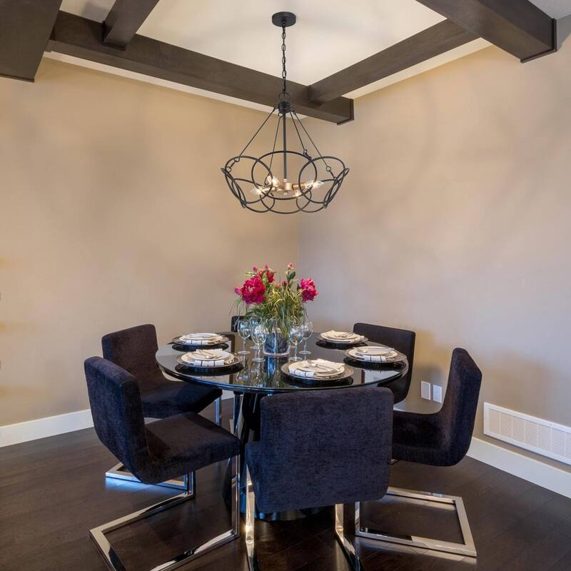 Rustic Farmhouse Black 4-light Drum Chandelier Ceiling Pendant for Dining Room Entryway - D 19.5"* H19.7"