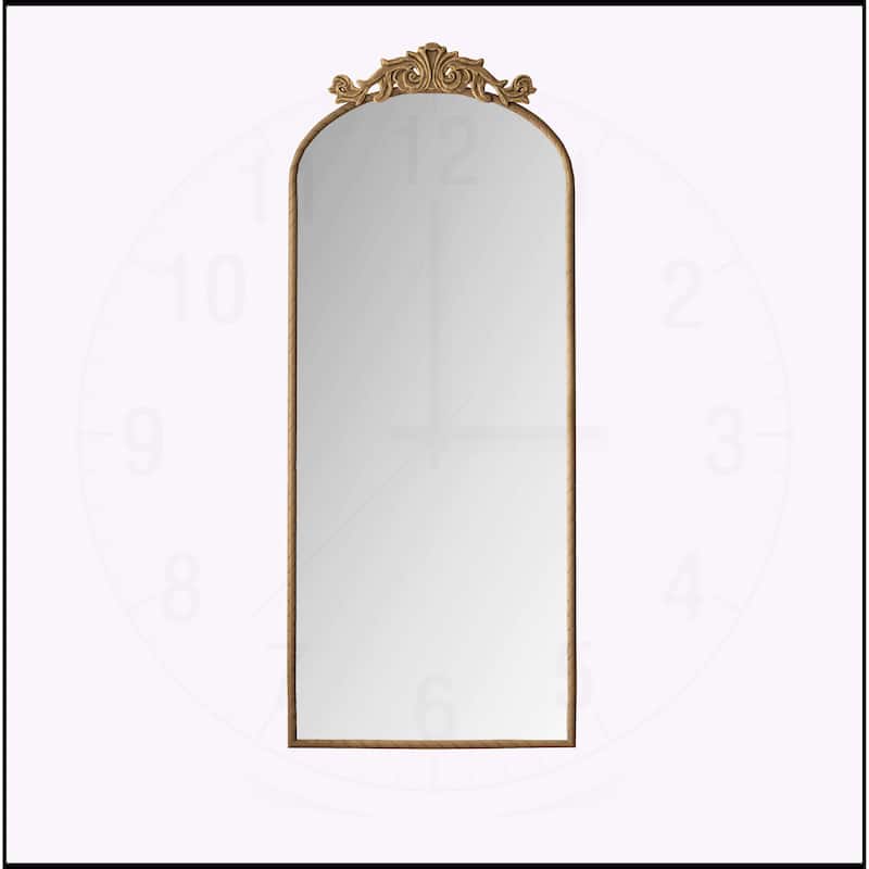 58"x24" Arched Mirror with Vintage Ornate Carved Applique on Top