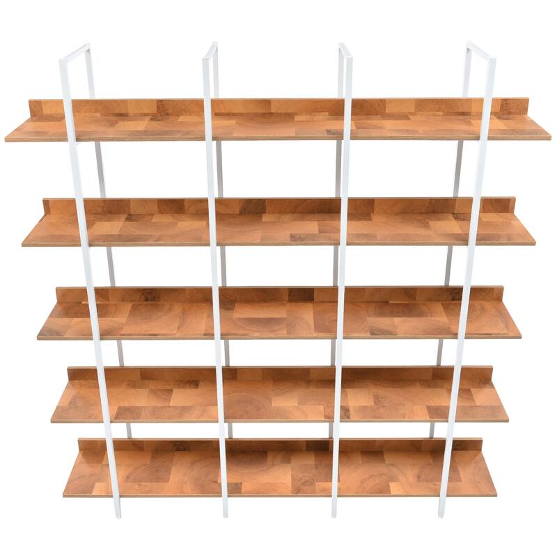 5 Tier Bookcase Home Office Open Bookshelf, Modern Industrial Style Shelf with Metal Frame, MDF Board