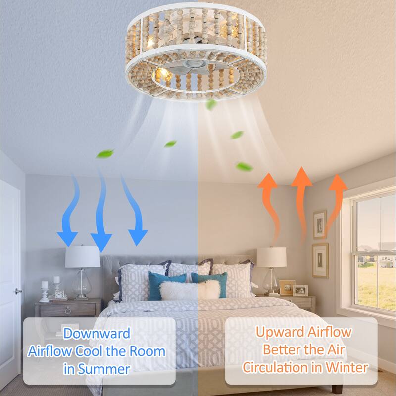 CurveCurio 20" Flush Mount Drum Shape Boho Ceiling Fan, 4-Light 3 Fan Speed with Remote Control for Dining Area and Bedroom