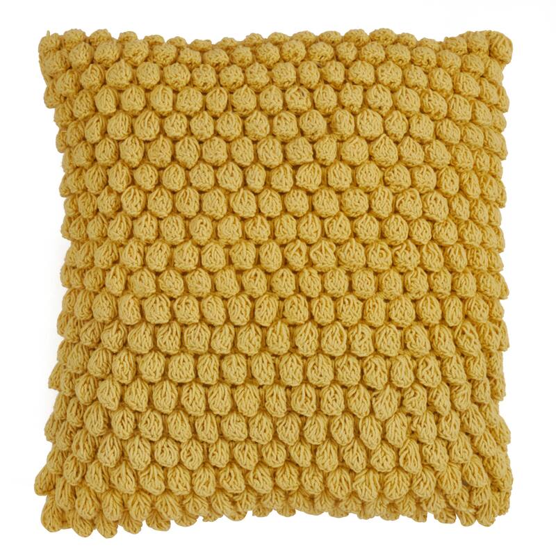 Cotton Throw Pillow With Crochet Pom Pom Design And Down Filling
