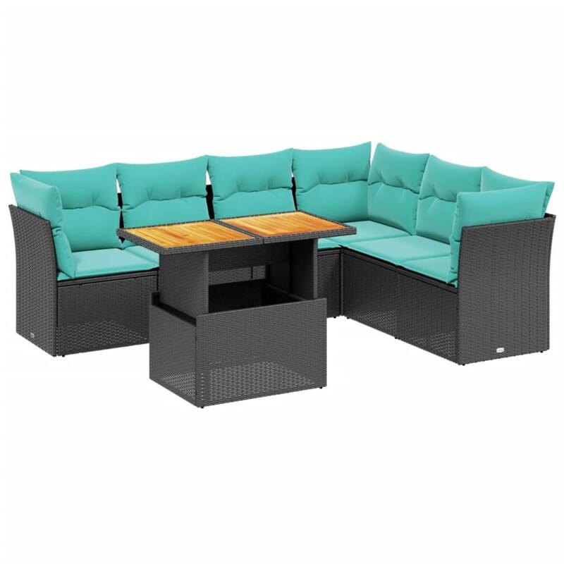 vidaXL 7 Piece Patio Sofa Set with Cushions Black Poly Rattan - 24.4 x 24.4 x 27.2